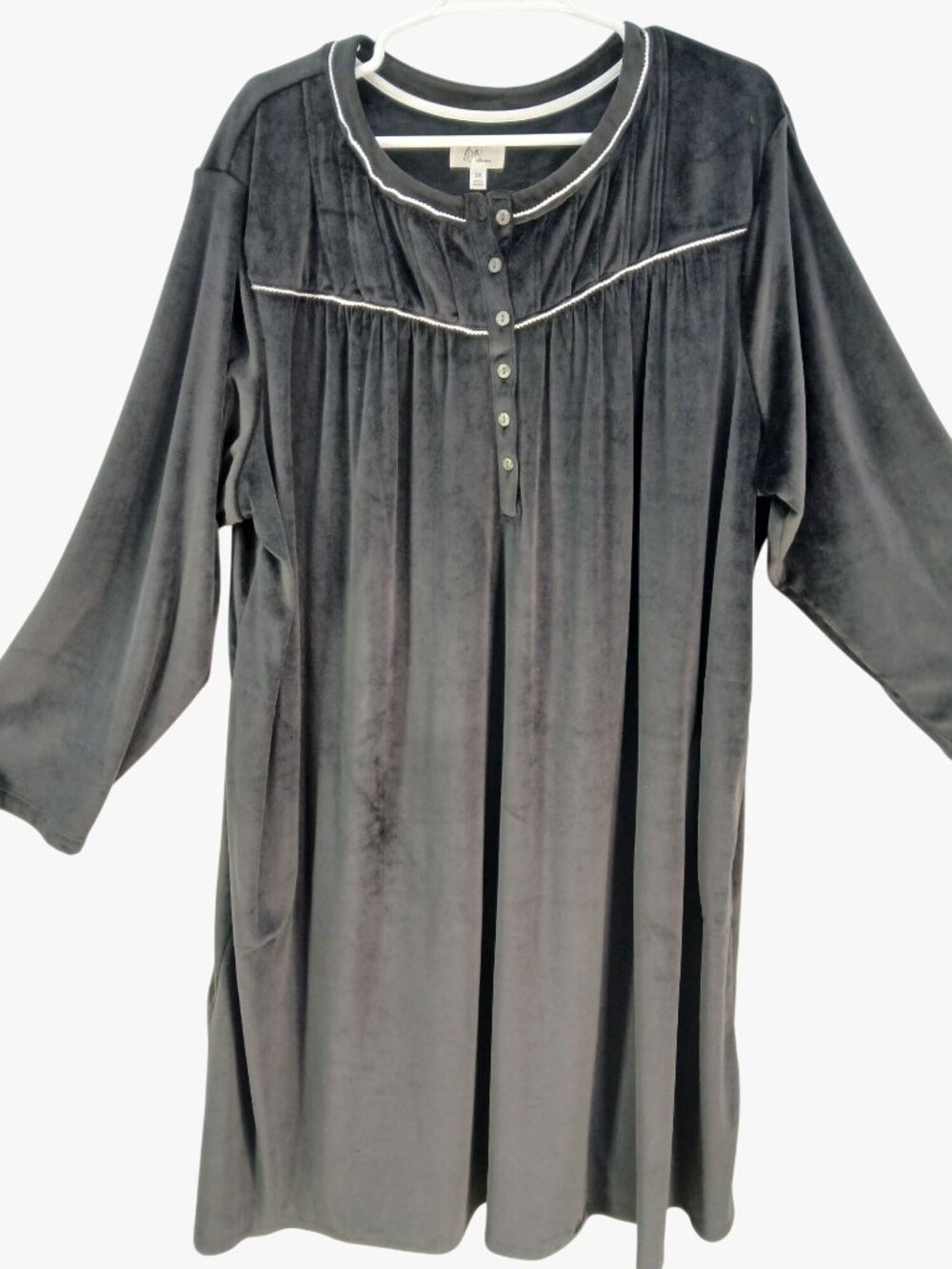 Aria Collection Womens 3X Black Velour Nightgown Button Front Knit Recycled Eco - Picture 10 of 13